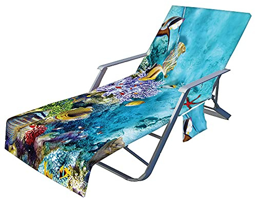 FANSU Ozean Schonbezug für Gartenliege Frottee Liegenauflage Garten Sonnenliege Handtuch mit 2 Taschen Stuhl Strandtuch für Schwimmbäder Strände Gartenhotels (Paradies,75x210cm)