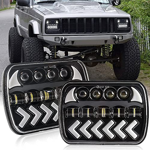2Pcs 5×7 6×7 tum Wrangler LED-strålkastare, 150W Vattentät Amber Blinkers/Vit DRL/High Beam/Low Beam För Jeep Cherokee Hummer Land Rover XJ LJ TJ CJ JK (Med H4 H13 Adapter)
