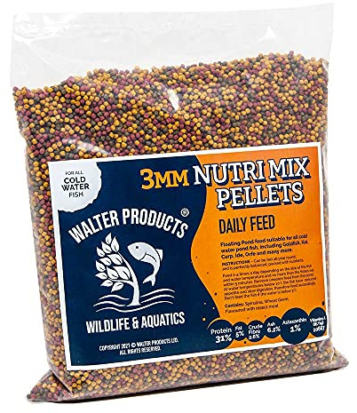 Walters All-Round Nutri Mix (1kg)| Pond Fish Food Pellet for Koi, Goldfish and all Cold Water Pond Fish | Nutritional Year Round, 3mm Complete Fish Food Pellets in Recyclable Bags