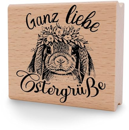 NEWSTAMPS Stempel Ganz liebe Ostergrüße Motivstempel groß aus Holz & Gummi zum Karten und Geschenke basteln, Holzstempel für Osterkarte, Grußkarte, Scrapbook, Textilstempel, Deko, Kinder