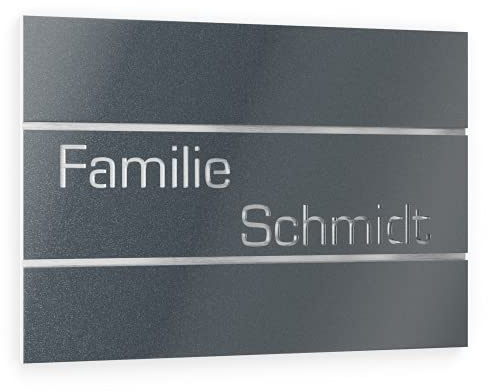 Graviers Design Plaque Numéro de Maison et Nom | Lettres personnalisables | 215 x 150 mm Gris anthracite métallisé | Acier inoxydable | Fabriqué en Allemagne