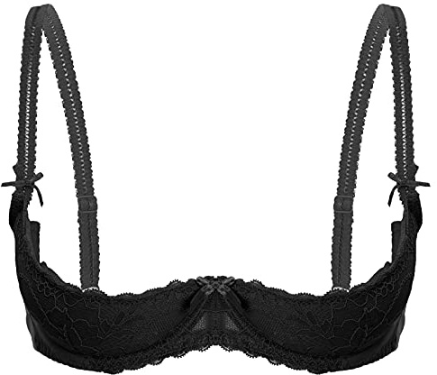 MSemis Reggiseno Donna con Ferretto Push up in Pelle Wetlook Bustier Reggiseno Aperto Davanti Sexy Hot per Sesso Bra Top con Cintura Rivetto Bralette Biancheria di Cuoio Nero A L
