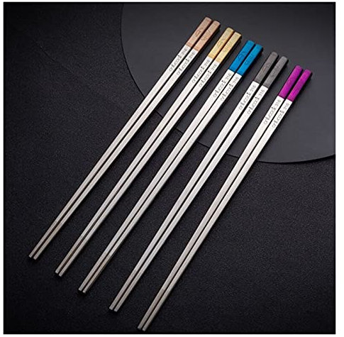 5 paia Medicina 316 Acciaio inox Sushi Bacchette in acciaio inox Set con scatola regalo Colore Colore Cinese Chop Stick Stick Stoviglie Strumenti da cucina (Color : Black)