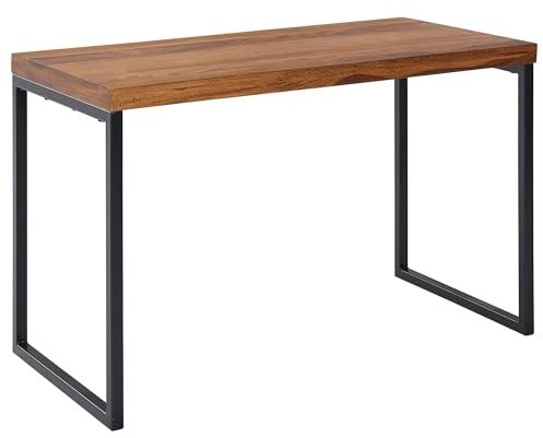 Wohnling Schreibtisch Sheesham Massivholz/Metall 117x59x76,5 cm Computertisch, Design Bürotisch Klein Dunkel, Laptoptisch Arbeitszimmer