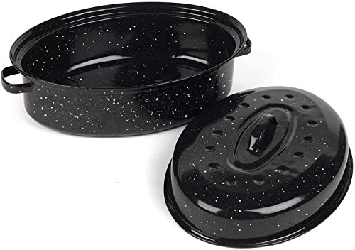 Quoersrti Casseruola ovale con coperchio, 40,6 cm, in acciaio al carbonio smaltato, antiaderente, tacchino, pollo, carne e verdure, regalo di compleanno e vacanza