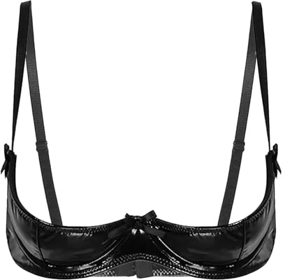 Yihuimin Damen Wetlook BH Hebe Bra Lackleder Bralette Brustfrei Büstenhebe Push Up Bra Mit Bügel Reizwäsche Lingerie Schwarz L