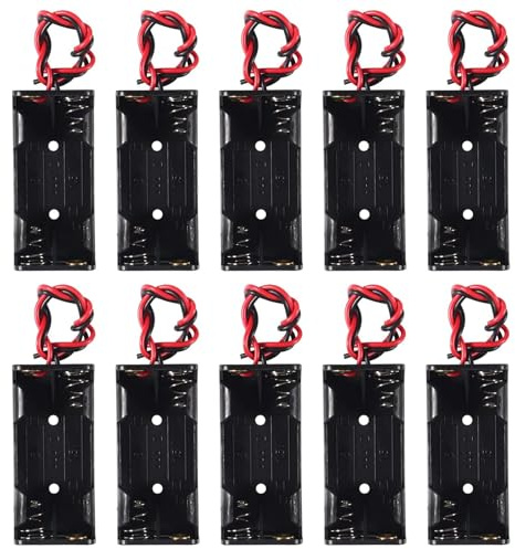 AEDIKO Lot de 10 supports de 2 piles AAA avec câbles 3 V et 2 piles AAA 1,5 V - Boîte de rangement - Organisateur de conteneur - Adaptateur vérificateur