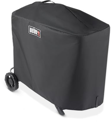 Weber Premium Grill Abedeckhaube für den Traveler Gas Grill, atmungsaktiv UV- & wasserbeständig, Schutz for Wind & Wetter, mit Klettverschluss zum Befestigen - Schwarz (7770) | Strapazierfähiges, wasserdichtes Polyester mit sicheren Riemen, leichte Passform für aufrechte Weber® Traveler, Grillschutz