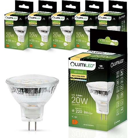Lumiled LED Lampen Leuchtmittel 6 Stück Set MR11 35mm 2,5W (entspricht 20W) 3000K Warmweiß 12V 220 Lumen 120° Abstrahlwinkel Spots Glühbirnen warm