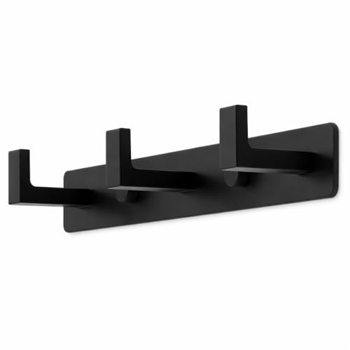 Mavö Hakenleiste 24 cm Schwarz 3 Haken Garderobenleiste Tom.3 | Schwarze Metall Hakenleiste für Garderobe, Flur und Bad – 3 stabile Haken für Jacken, Taschen und Handtücher
