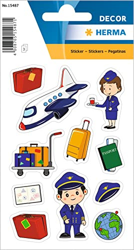 HERMA 15487 Stickers for Children, Pilot (33 Stickers, Paper, Matte) Self-Adhesive, Permanent Adhesive Motif Labels for Girls and Boys, Colourful