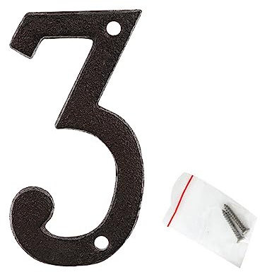 roslyong 3 Inch Cast Iron House Number 3, Vintage Metal Address Number for Outside, Outdoor House Numbers and Letters with Matching Screws for Door, Mailbox, Gate, Garage & Farmhouse Sign