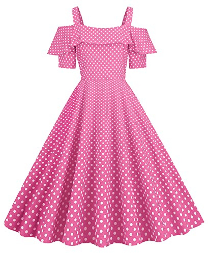 Wellwits Femme Robe Vintage des Années 1950 avec Bretelles Volantes Pois