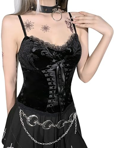 DINGJIUYAN Plus Size Gothic Top for Women - Alt, Ladies, Black Girl's, Tank, Crop, Y2k, Emo Styles - UK