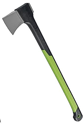 GEOLIA - Spalthammer - Spaltaxt - Axt - Stahl - Fiberglasstiel - Ergonomischer Griff - Stiel 81,5 cm - Kopfgewicht 2,5 kg - Mit Plastikhülle - Grün - Schwarz