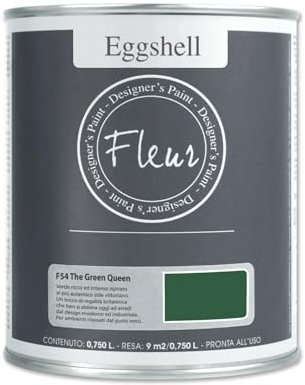 FLEUR DESIGNER'S PAINT | EGGSHELL Smalto Multisuperficie Satinato, Senza Carteggiare, 750 ml, F54 The Green Queen, a Base Acqua, Lavabile, Altissima Resistenza, Interno - Esterno, Pareti - Mobili