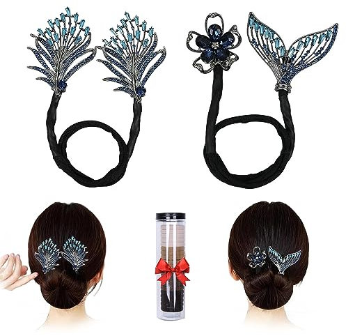 LTHTX Strass Blumen Haar Dutt Maker, Damen Donut Haar Brötchen Hersteller Haarklammern Strass Haarhalter Haar Styling Werkzeug (Feder+Blume)
