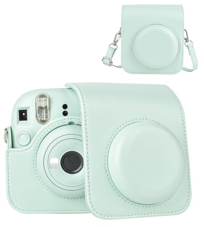 HIYQIN Housse de Protection pour Appareil Photo Instantané Compatible avec Fujifilm Instax Mini 12, Polaroid Camera Mini 12 Étui avec Poche de Photo - Menthe Verte