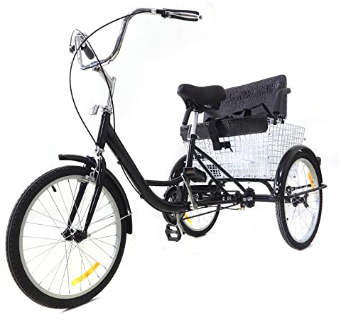 Froulaland 3 Räder 20Zoll Dreirad Erwachsene mit Kindersitz & Einkaufskorb Tricycle Fahrrad,Erwachsenendreirad für Senioren.Dreirad mit verstellbarem Sitz