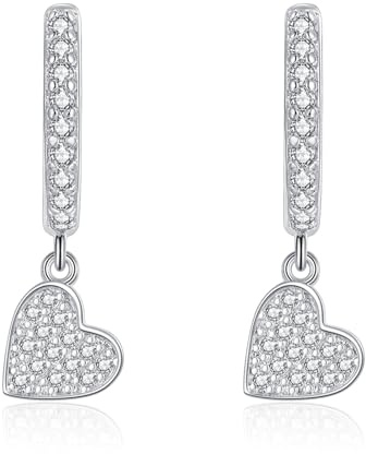Zolkamery Creolen Ohrringe Silber Hängend für Damen, 925 Sterling Silber Creolen Ohrhänger Set mit Zirkonia, Hypoallergen Hängeohrringe mit Mond Stern Herz Anhänger, Kreolen Ohrringe mit Geschenkbox