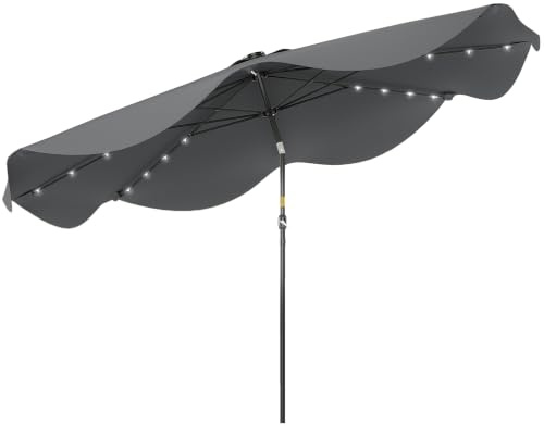 Outsunny Sombrilla de Jardín Ø292x254 cm 32 Luces LED Manual Gris Oscuro