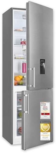 Exquisit Kühlschrank mit Gefrierfach | Kühl-Gefrierkombination freistehend 268 l, Wasserspender, 4-Sterne-Gefrierfach, LED, Inox-Look, 180 cm, 39 dB, Energieklasse E