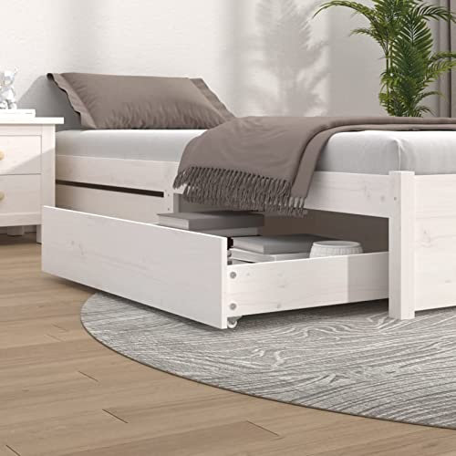 ZEYUAN Bettschubladen 2 STK Bettkasten, Unterbett Aufbewahrungsbox, Unterbettkommode, Unterbett Aufbewahrung, Aufbewahrungstasche Für Bettdecken, Weiß Massivholz Kiefer
