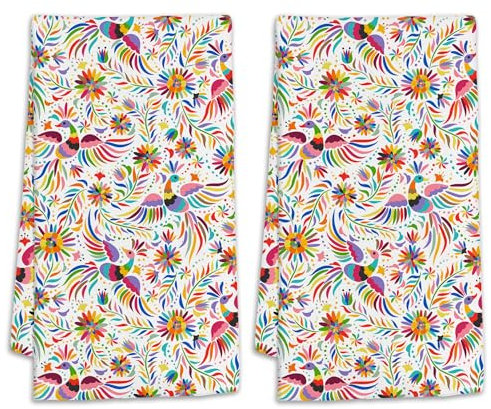 Birds and Flowers Kitchen Towels Dish Towels Set of 2,Vintage Mexico Absorbent Tea Towels Dish Cloths Set,Kitchen Decor for Cooking Baking 16x24