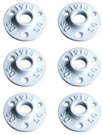 1/2 FLANGE Industrial Threaded Black Iron Pipe Fittings; White Satin Finish - for Decorative DIY Shelving, Rustic Furniture, Farmhouse and Steampunk Decor (6 Pack)