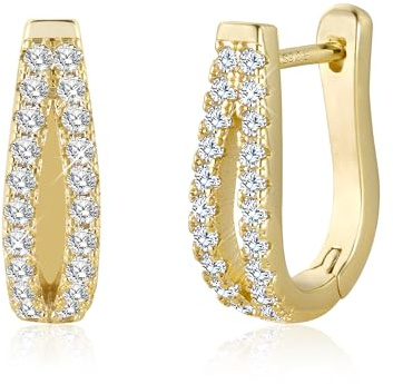 ALEXCRAFT Zirkonia Chunky Ohrringe Gold Creolen Eckig 14K Goldene Ohrringe Damen Geschenk für Frauen Freundin Mama Mädchen