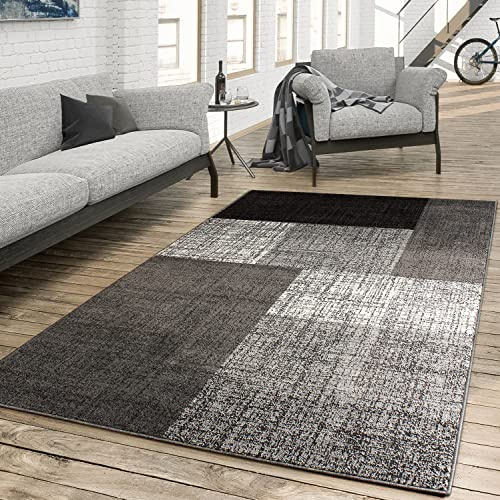 TT Home Wohnzimmer Teppich Kurzflor Flur Schlafzimmer Jugendzimmer Meliert Esszimmer Modern Geometrische Muster, Farbe: Grau, Größe:140x200 cm