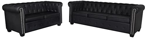 Willood Chesterfield-Sofa L-Form Ecksofa mit Schlaffunktions 2-Sitzer und 3-Sitzer Kunstleder Schwarz