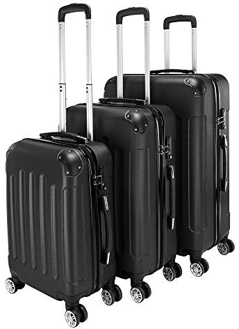 Bonnlo Kofferset 3 Teilig, Hartschale Koffer Set, Reisekoffer mit 4 Rollen, ABS-Trolley M-L-XL, mit Teleskopgriff, Viel Stauraum, Schwarz