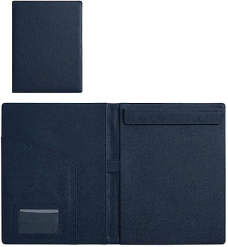 Porte-documents en cuir, porte-documents, porte-documents d'affaires A4, bloc-notes, organisateur de documents for femmes, école, bureau, conférence, presse-papiers(Dark Blue)