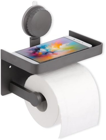 Support de papier toilette à ventouse avec étagère pour téléphone, support mural à visser, support de rouleau de papier toilette antirouille avec étagère, distributeur de rouleaux de papier toilette