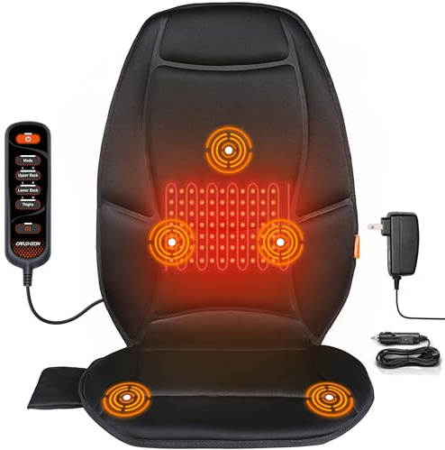 Back Massager for Chair, Vibration Massage Seat Cushion, Heated Seat Cover for Lower Back, Seat Warmer for Pain Relief, Chair Massager for Office, Gift for Men Women