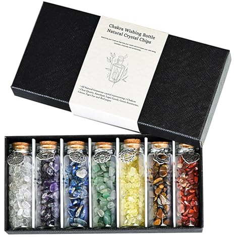 CHSEEO Juego de 7 Botellas de Deseos con Piedras Preciosas, Regalos de Cristales de Chakras para Reiki, Curación, Meditación y Decoraciones Caseras