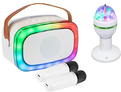 Party Light & Sound - Pack Karaoké Enceinte Bluetooth Party KARAKID20 Enfant USB 2 Micros sans Fil - Effet de Lumière Magic-Light-Micro-S Fête Ado