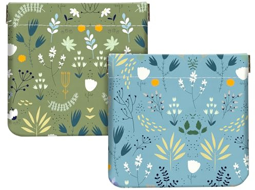 2Pcs PU Leather Small Squeeze Coin Purse Pouch Mini coin Bag Unique And Cute Wallet Cosmetic Bags Change Bag For Women Girls Men Blue And Green Floral
