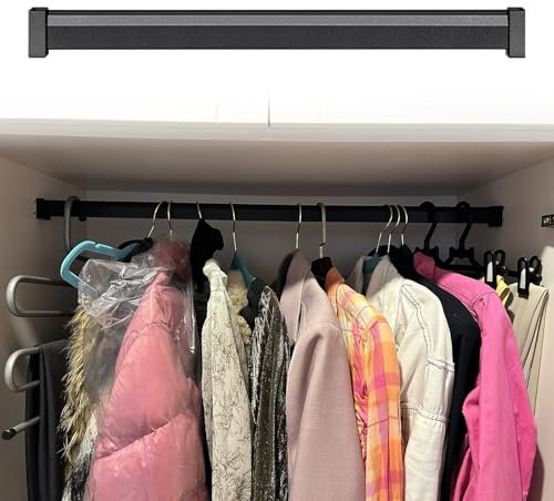 CHZFMD Barra Armario Barra De Armario Cortable, Blanca, Marrón Y Negra, De 3 Mm De Grosor Y 1/8 Pulg., Tubo Desmontable con Soportes, Barra Industrial para Armario.(Black,Length34in(86.4cm))