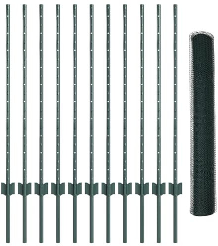 vidaXL Zaun mit Pfosten Grün 1 x 25 m Stahl, Garten und Terrasse, robuster Gartenzaun, anpassbare Begrenzung, wetterfeste Paneele