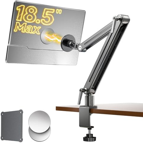 Supporto Tablet Scrivania Magnetico, Braccio Tablet Alluminio con VESA 75x75 Regolabile Anti-Oscillazione, Stand per Monitor Portatile Compatibile con iPad Pro 12.9, 11, Schermi da 4.7 a 18.5