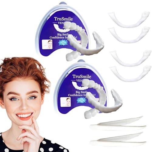 GGUFAY 2 Coppie Denti Finti Cosmetici, Faccette Denti Finti a Scatto Superiore e Inferiore,Faccette Denti, Istantanee Sorriso Dentiera, per Uomini e Donne Copertura di Denti Imperfetti