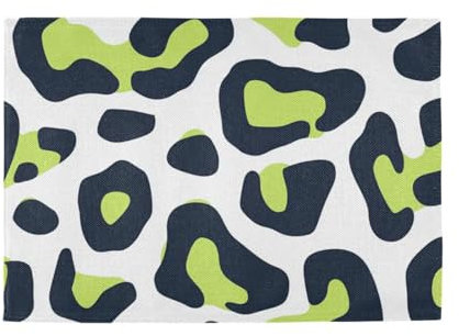 Leopard Print Lime Green and Navy Blue placemats and Napkins for Dining Table Reversible placemats Washable Place mats Chargers Dinner Plates Dinner mats Set of 6 12x18
