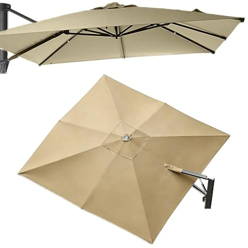 QSPNVFB 3x3cm Copertura di Ricambio per Ombrellone Quadrato 8 Stecche Ombrellone Decentrato Telo di Ricambio, Baldacchino di Ricambio per Giardino Piscina(Khaki,Single Top 3m (x10'))