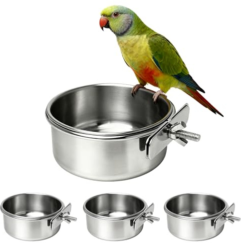 SDLDEER 4 Stück Vogelkäfig Zubehör 10cm Edelstahl Vogelnapf Futter Schüssel | Vogel Fütterung Näpfe Fütterungsbecher Futterschale Wasser Futternapf Vogelkäfig Zubehör für Vogel Papageien