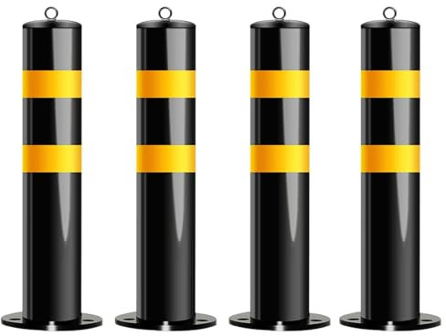 Barrière de Parking - Rond - en Acier, Poteau de sécurité Fixe pour Parking de Voiture, Barrière De Stationnement avec Bandes d'avertissement, pour Piétons, École(Black-4pcs,75cm/29.5in)