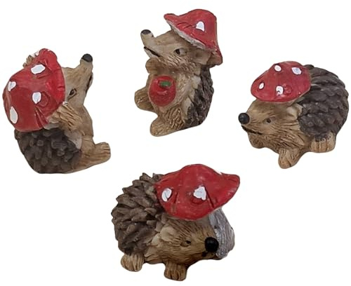 Logbuch-Verlag Deko-Igel Set 4 Stück 2,5 cm – Mini-Igel aus Polyresin mit Pilz & Apfel – Herbstdeko, Streudeko, Glücksbringer