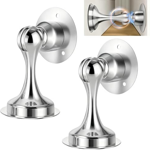 Ftemglo Bloc Porte Magnétiques, Butée de porte en Acier Inoxydable, Bloque Porte Sans Percer, Butoir Porte Mural Door Stopper, Convient pour la Chambre et le Salon, 2 Pièces