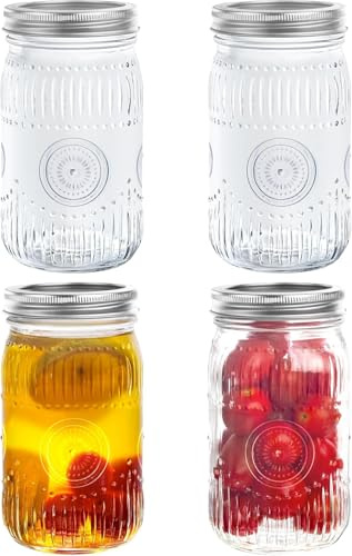 Consou Gläser Mit Schraubverschluss 1L, 4 Stück Mason Jar mit Deckeln für Lagerung, Einmachen, Einlegen, Konservieren, Fermentieren, Basteln und Dekorieren